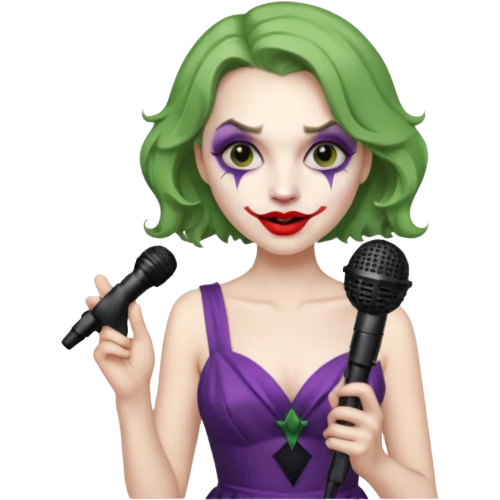 joker with dress, microphone, singing emoji