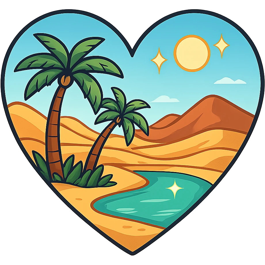 heart with a sparkling desert oasis, clean digital illustration, no background emoji