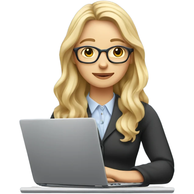 English teacher (woman blond long hair wavy not wearing glasses teaching online on her laptop) emoji