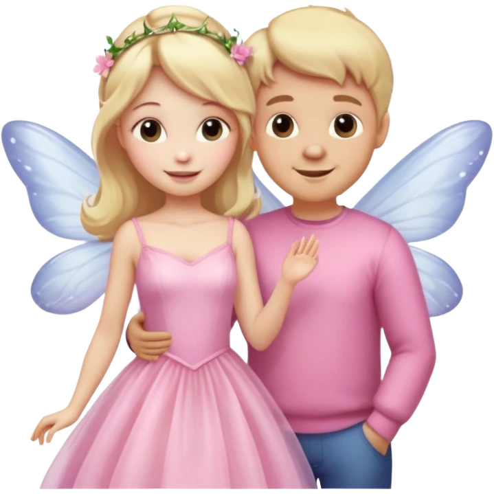 Teddy and fairy as a couple fairy in pink dress emoji