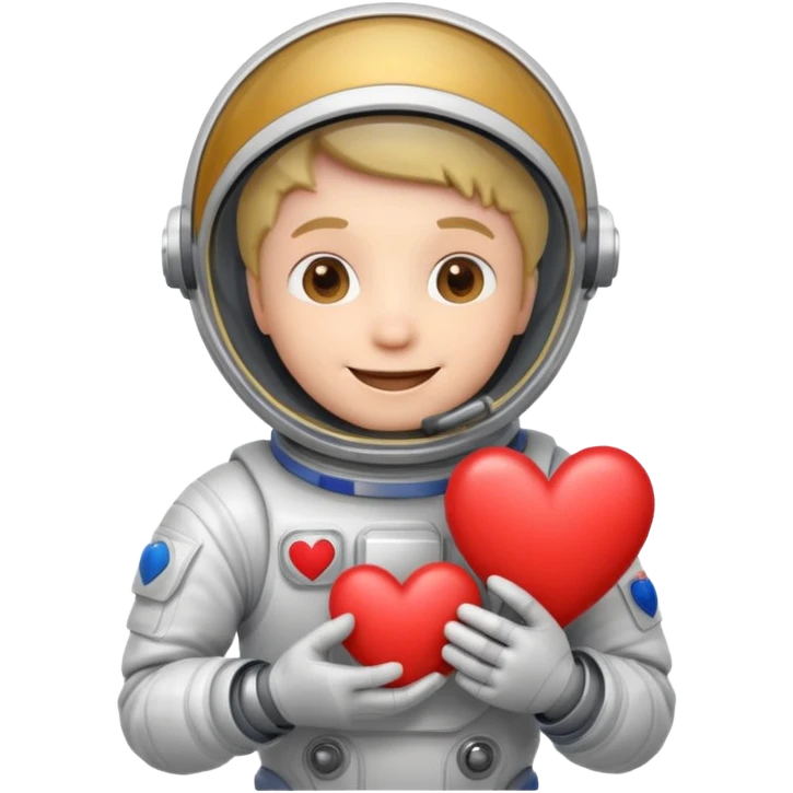 A happy spaceman holding a heart emoji