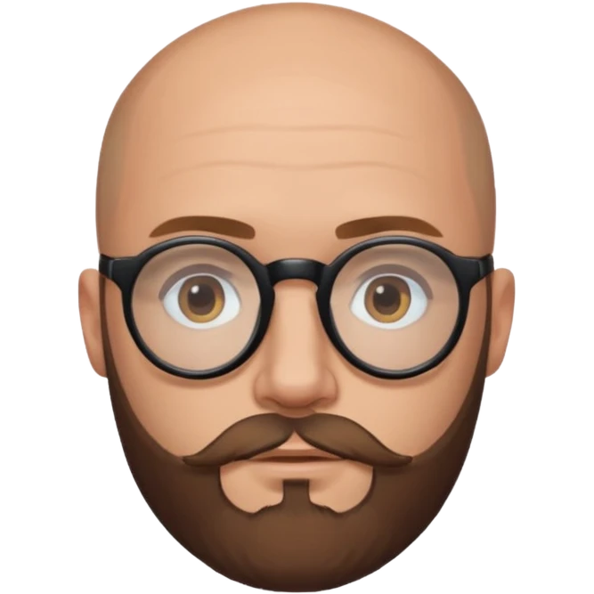 emoji just face 32-year-old white man, bald with a brown beard, wearing round black glasses emoji