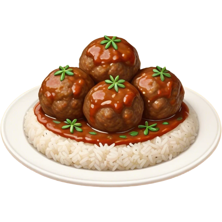 Kofte Cinematic Realistic Kofte Dish Emoji, depicted as spiced meatballs served alongside a portion of fragrant rice, rendered with rich textures and warm, appetizing lighting. emoji