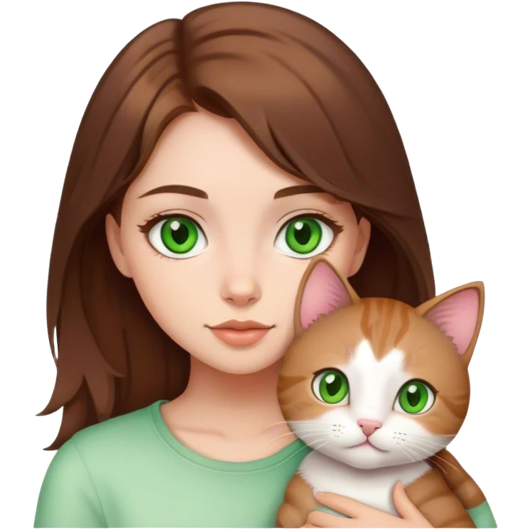 cute girl medium brown hair green eyes and a cute kitty emoji