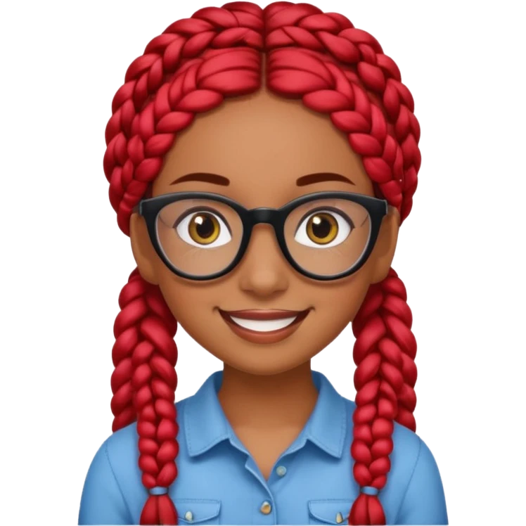 Brown skin Hispanic girl with big brown eyes and black eye glasses, with red braids emoji