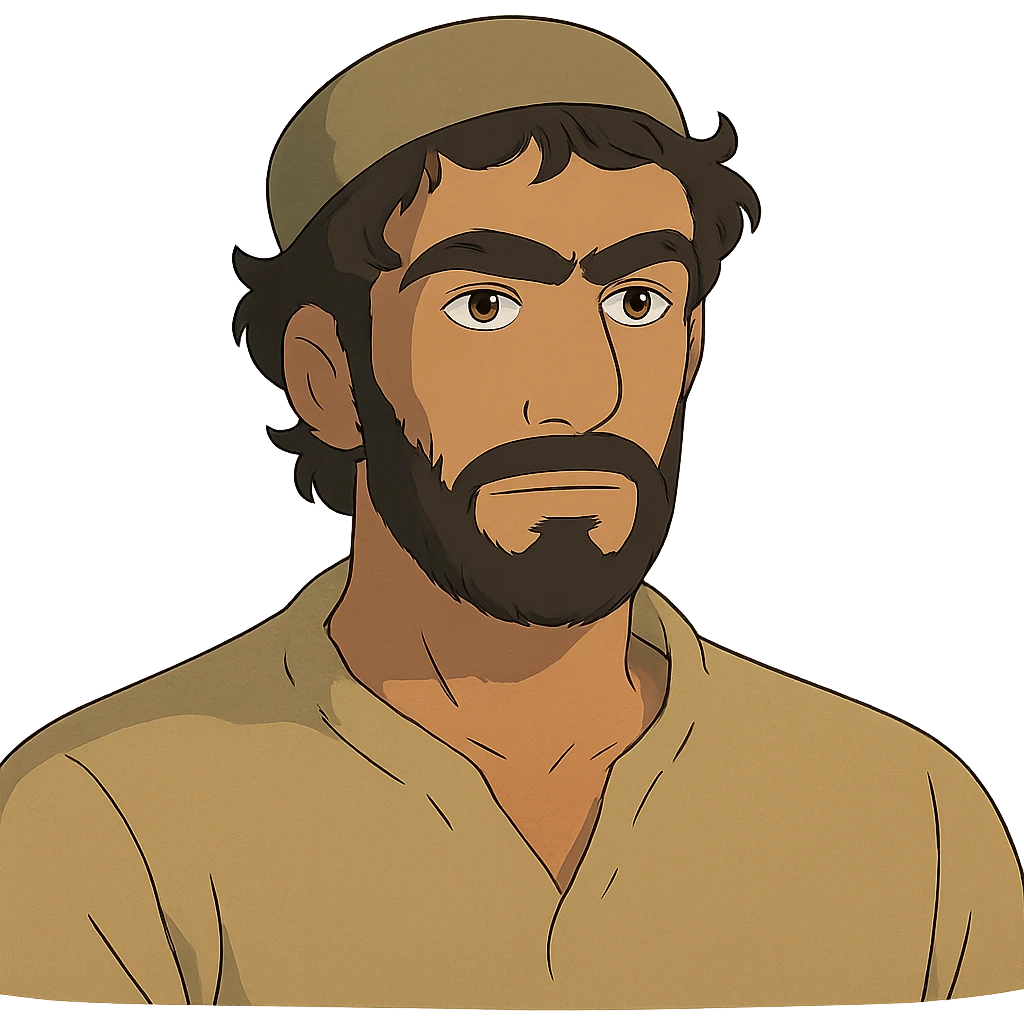A Tajik man with medium to tall height, well-defined features, slightly curved nose, dark-brown eyes, thick eyebrows meeting above the nose, slightly wavy hair, and rich brown skin emoji
