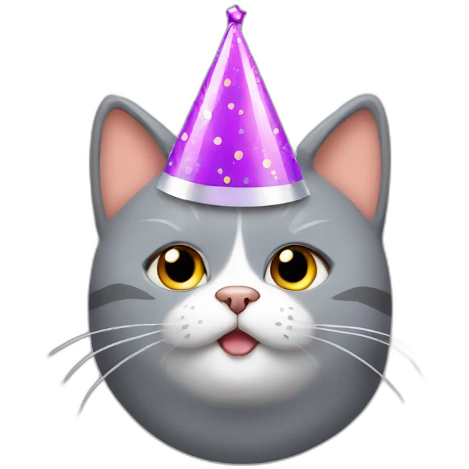 Fat Grey cat with birthday hat emoji