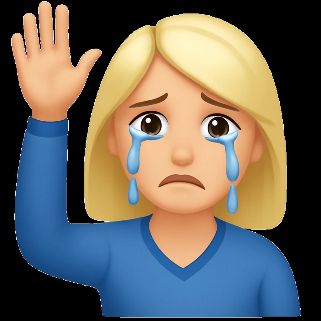 Make the emoji of the woman saying goodbye look more sad and emotional by adding more tears and emphasizing a sadder expression. The style should remain consistent with the original emoji's look. emoji