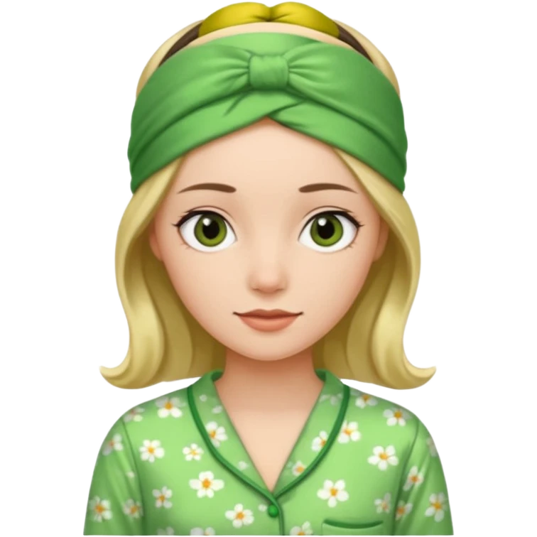 women in green pyjamas with headband emoji