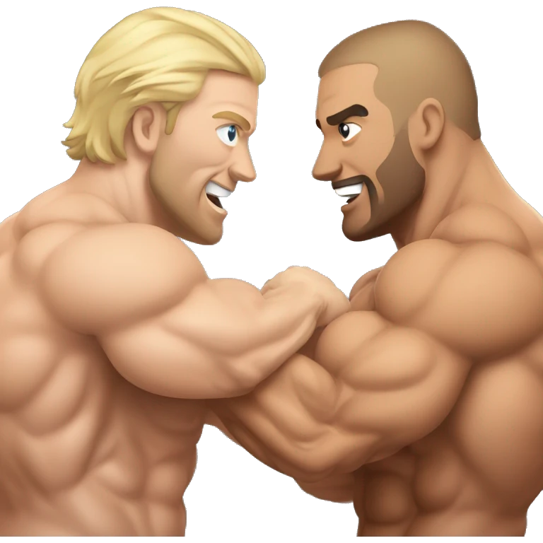 Muscular Caucasian gay bodybuilders wrestling emoji