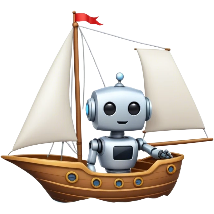 A cute robot sails on a ship emoji