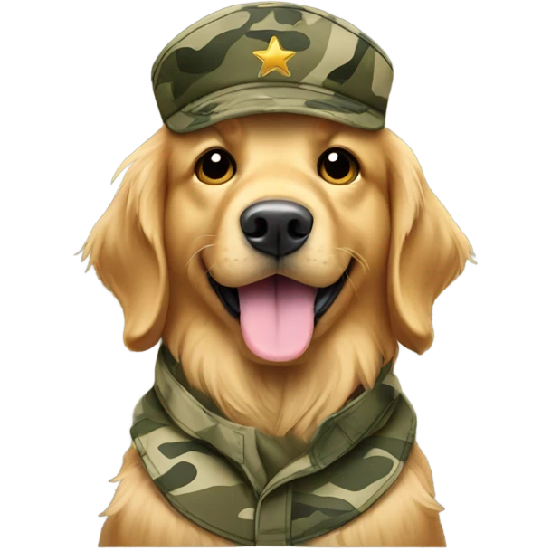 Golden retriever wearing army uniform emoji
