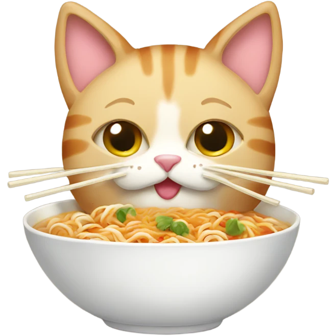 cat enjoying ramen with a bow emoji