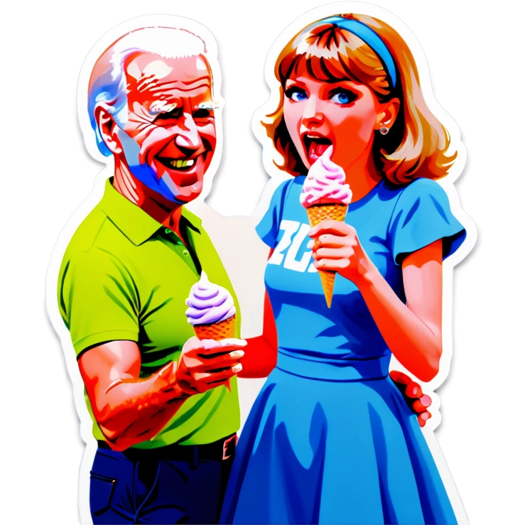 Joe Biden dancing with Taylor Swift while eating ice cream emoji