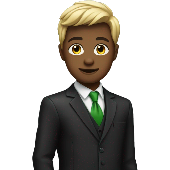 school prefect wearing a black suit with a green shirt inside emoji