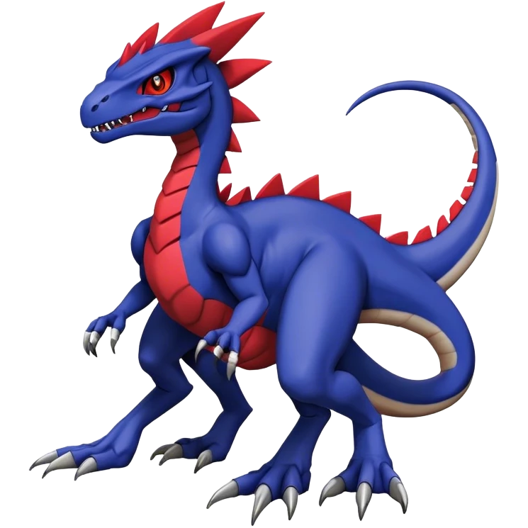  Cool Edgy deep blue Digimon-Fakemon-Guilmon-Genesect-Velociraptor-Dragon with red belly full body emoji