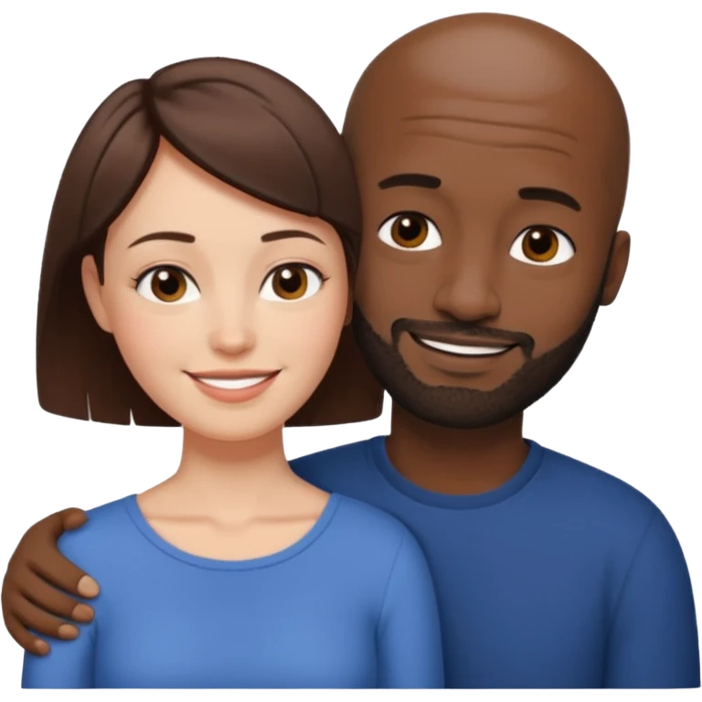 there is a white woman with short brown hair and a black man with no hair and a beard. The woman puts her head on the man's shoulder emoji