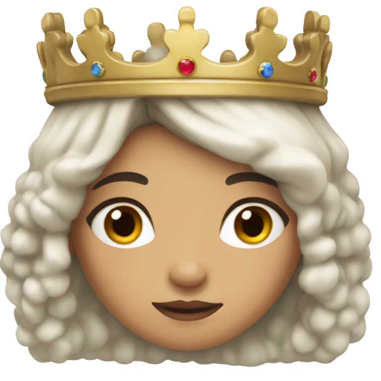Queen with crown and messy long black hair and light brown eyes  emoji