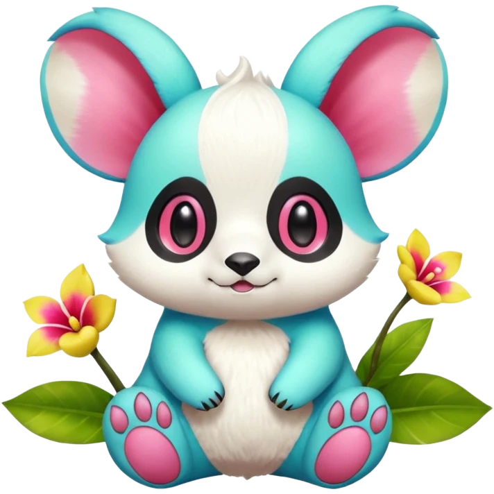 Exotic Colorful Tropical Pancham-Minccino-Petilil-Minun-Fakémon-Digimon-fusion-creature emoji