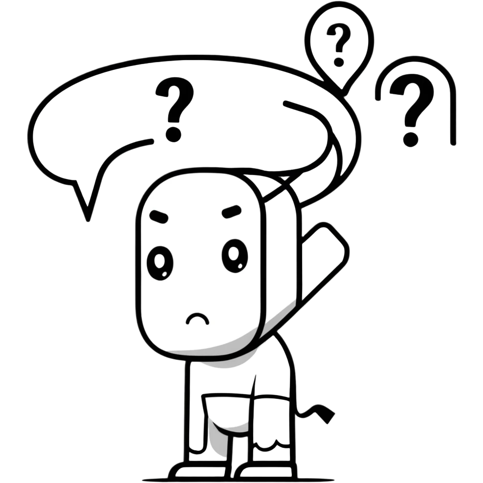 thoughtful person looking up with question marks emoji