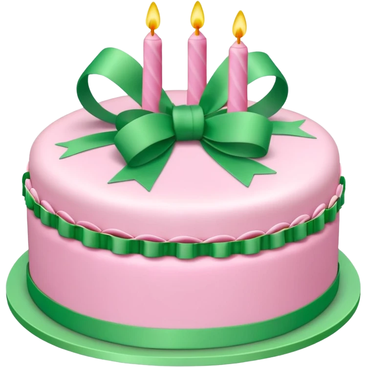 Pink Birthday cake with some green ribbons in 3D emoji