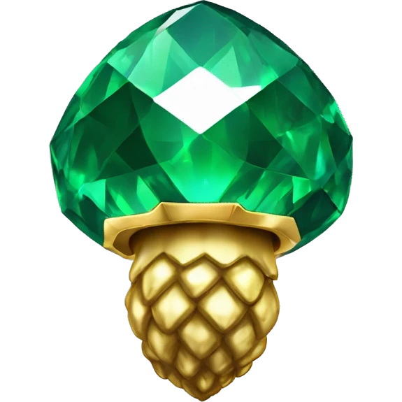 sparkling emerald Acorn like diamond with stem made of gold emoji