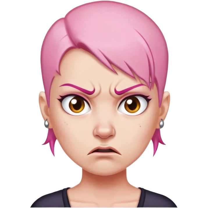 angry feminist with half bald head and half pink hair emoji