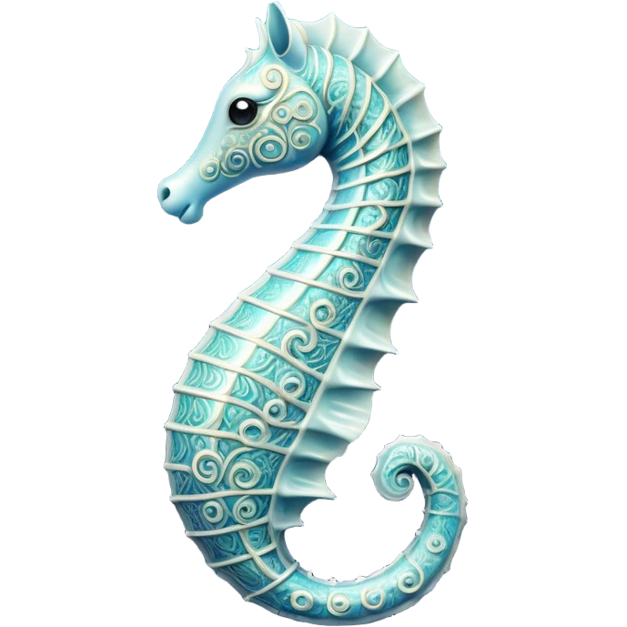 Cinematic Noble Sea Horse Portrait Emoji, Poised and elegant, with a delicate, upright body adorned with intricate, flowing patterns and a gracefully curled tail, with keen, expressive eyes, Simplified yet sharp and sophisticated features, highly detailed, glowing with a soft, aquatic luminescence, high shine, intelligent and refined, stylized with an air of ethereal marine grace, focused and poised, soft glowing outline, capturing the essence of a watchful and confident sea guardian that appears ready to drift out of the screen with effortless authority! emoji