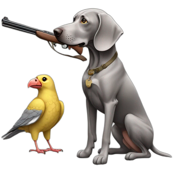 weimaraner with bird hunt emoji