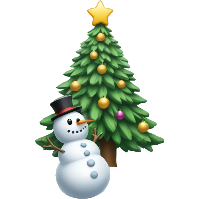 christmas tree with a snowman next to it emoji