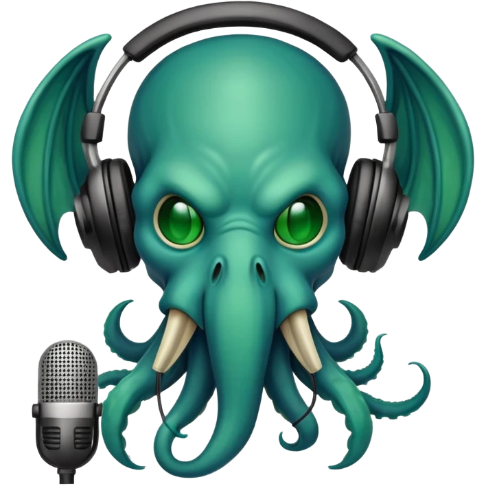 Cthulhu with headphones and microphone recording audio as a sound engineer emoji