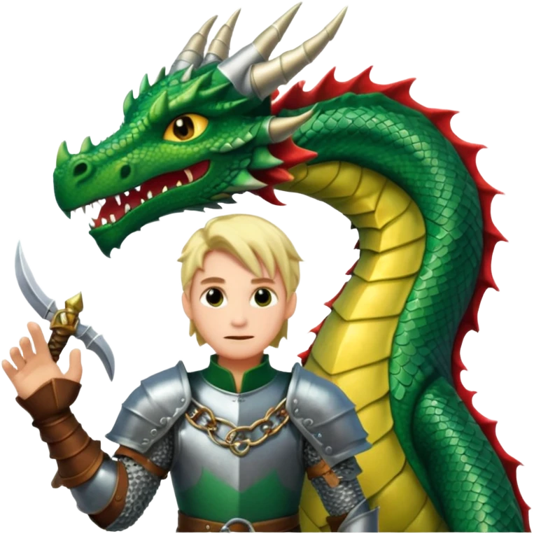 a dragon tamer in medieval time with a dragon next to him emoji