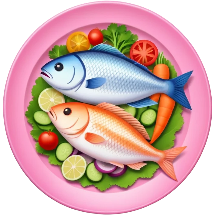 Fish and veggies  in pink plate  emoji