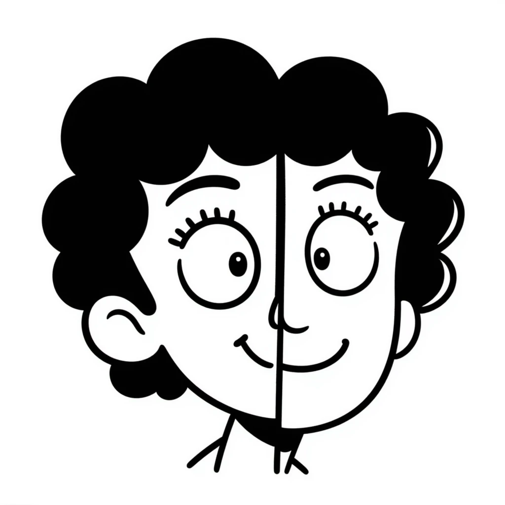 face split into two halves, one half realistic, other half art style emoji