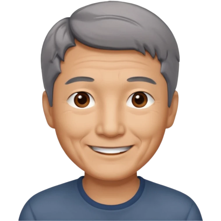 homme asiatique cheveux court gris foncé yeux marrons visage ridé sourir emoji