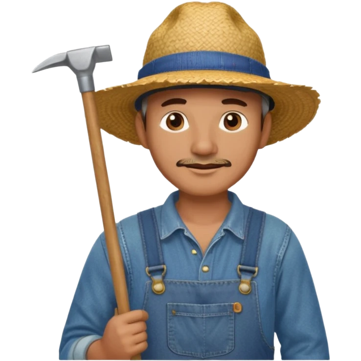 Farmer man – Straw hat, hoe on shoulder
 emoji