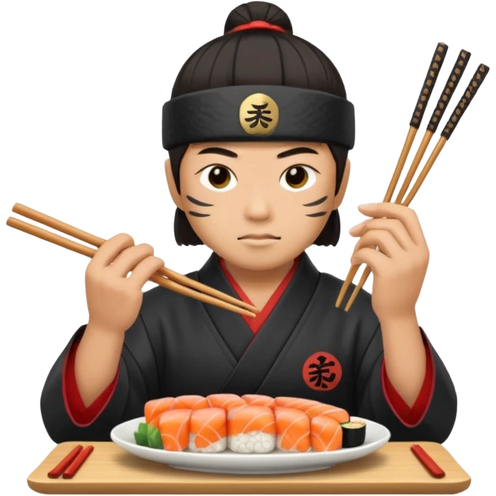Asian eating sushi in a samurai outfit emoji