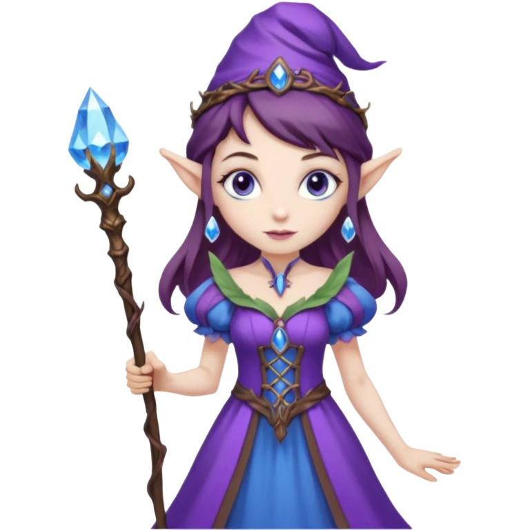Hyper realistic purple mushroom elf mage fairy queen pale skin brown hair and blue-eyes emoji