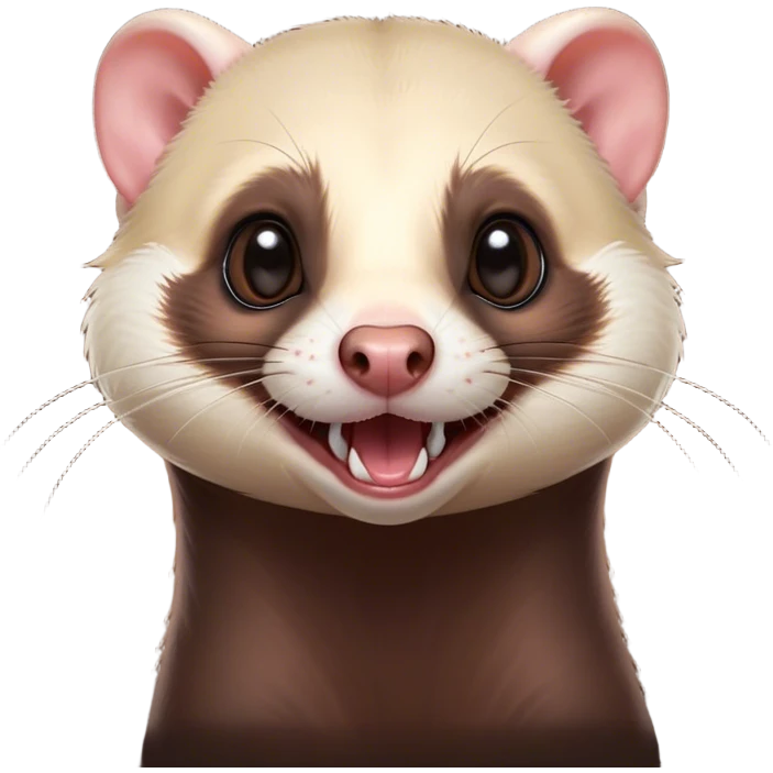 Cinematic Comical sable ferret Portrait Emoji, Head tilted dramatically with an exaggeratedly shocked expression, featuring a slender, wiggly body and a distinct sable ferret head with a pointed snout and small ears, with wide, hilariously expressive eyes full of humorous disbelief, Simplified yet hilariously expressive features, highly detailed, glowing with a slightly sassy natural glow, high shine, dramatic yet playful, stylized with an air of quirky charm, soft glowing outline, capturing the essence of a meme-worthy sable ferret that looks ready to scamper into viral fame! emoji