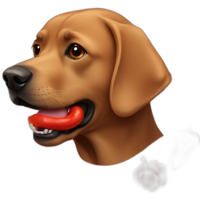 Brown lab chewing on a red pepper emoji