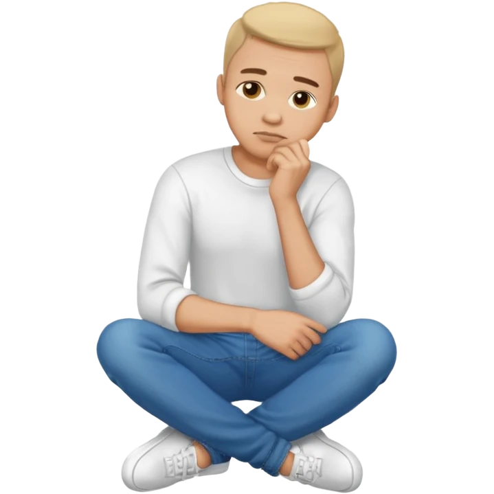 light skin man pensative, full body con la mano en el menton emoji