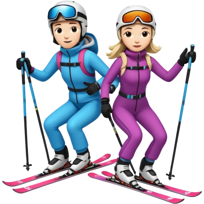 a recently marries couple skiing, action shot emoji