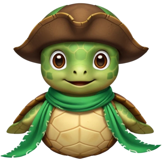cute sea turtle wearing a gren pirate scarf emoji