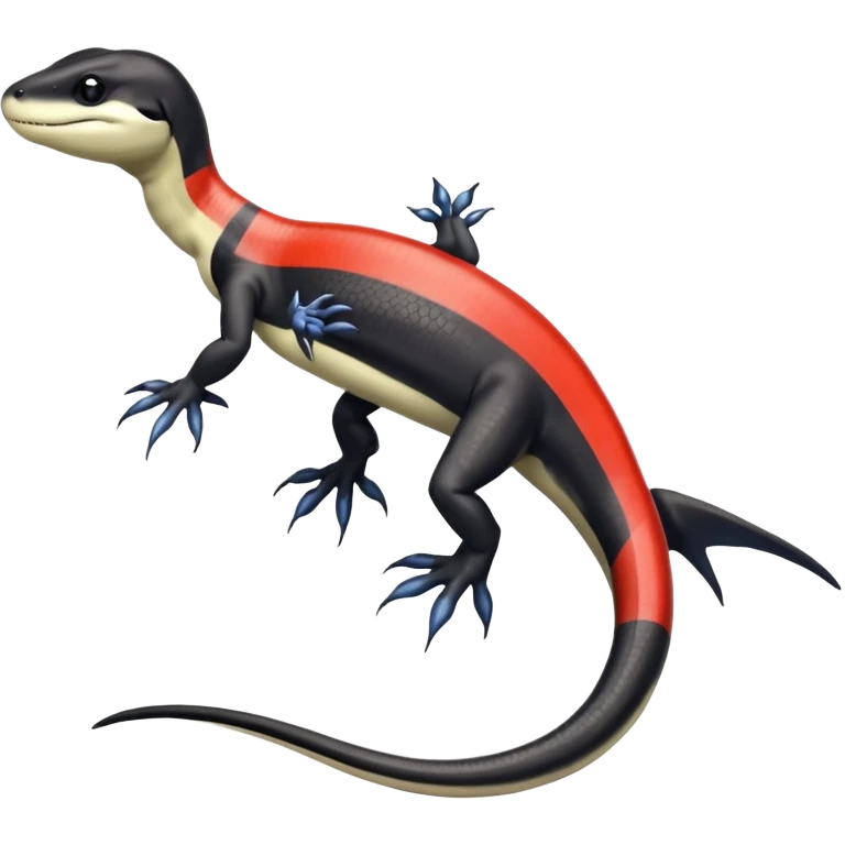 Black and white Orca-hybrid-reptile-reptilian-lizard-skink-gecko-Digimon-Fakémon-hybrid full body, two legs, two arms, claws, tail, with red stripe emoji