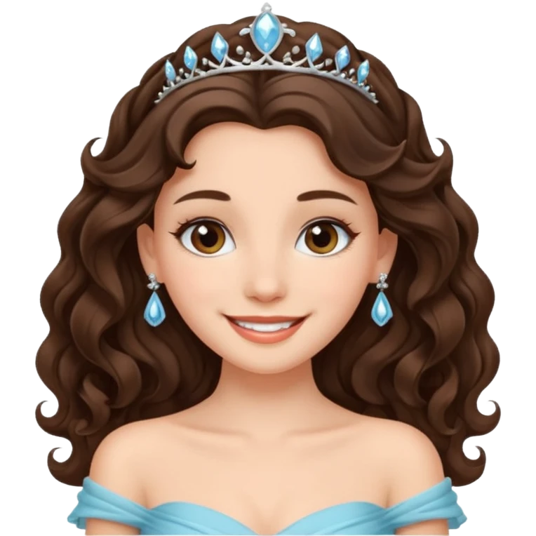 a beautiful brunette wavy flowy hair princess wearing a gown with elegant piercing and smile gently  emoji
