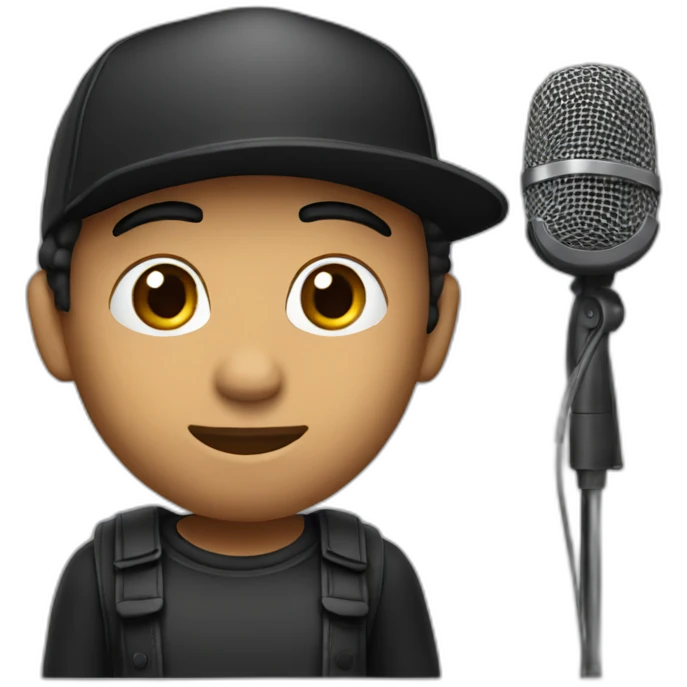 Stand Up actor width skin with microphone in a black cap emoji