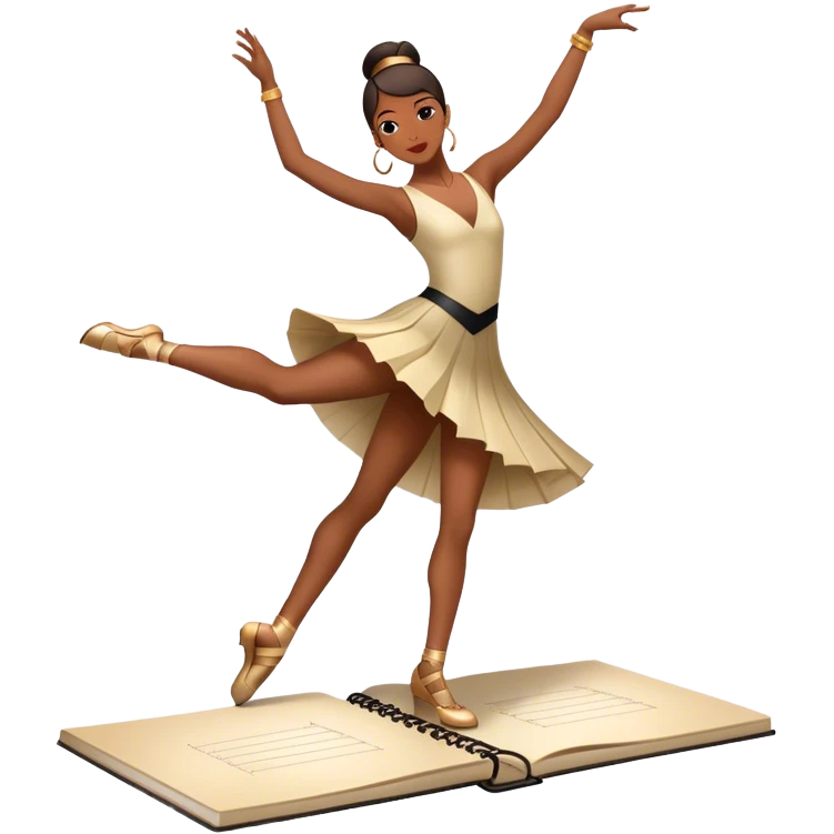 Icon for Choreography: a dance studio floor with a choreographer demonstrating movements, a dance notebook, and a metronome. The icon should capture the creative and structured process of choreographing dances. Transparent background. emoji