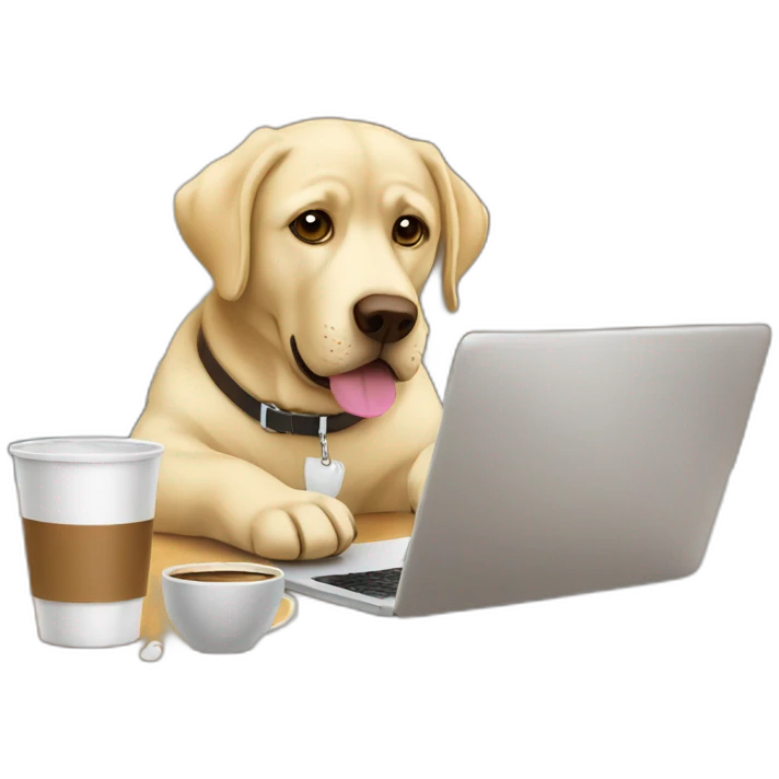 labrador with laptop drinking coffee emoji