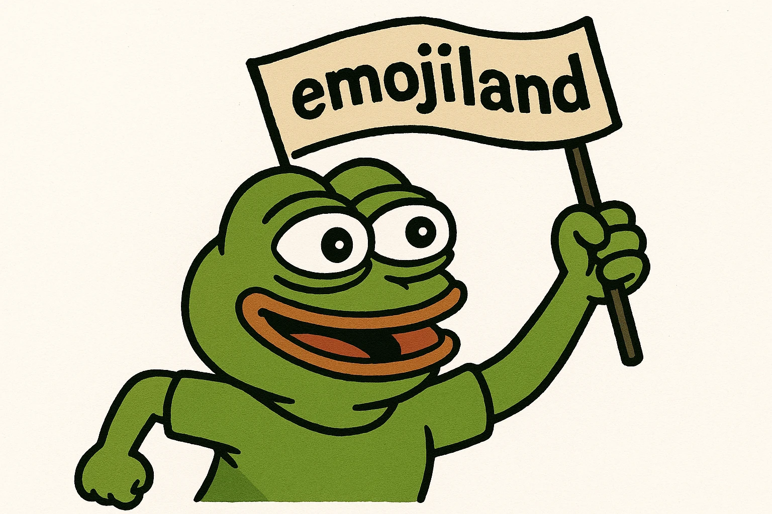 happy runner waving a flag that says 'emojiland' emoji