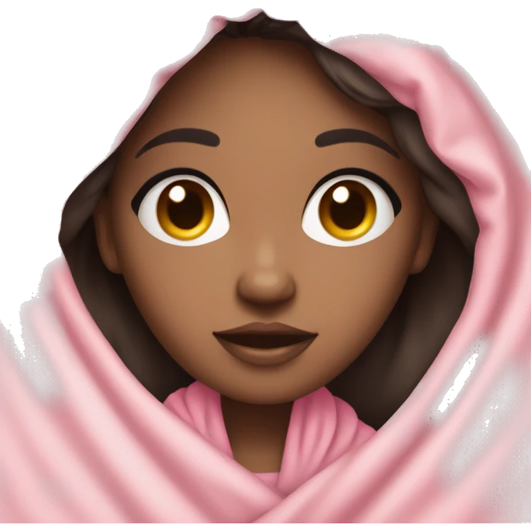 dark hair girl with blush on face and light skin under pink blanket  emoji